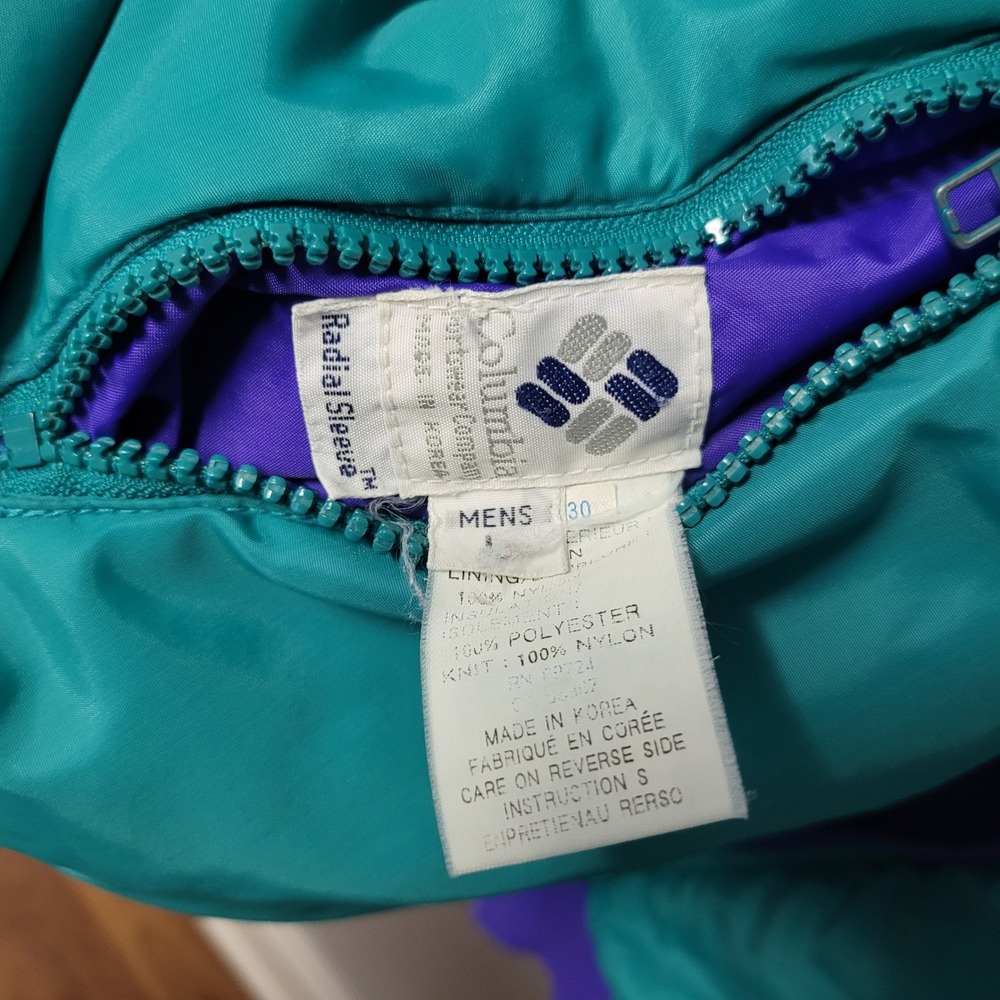 Columbia Vintage Reversible Jacket Mens Large Teal Purple Radial Sleeve Vintage - Picture 4 of 13